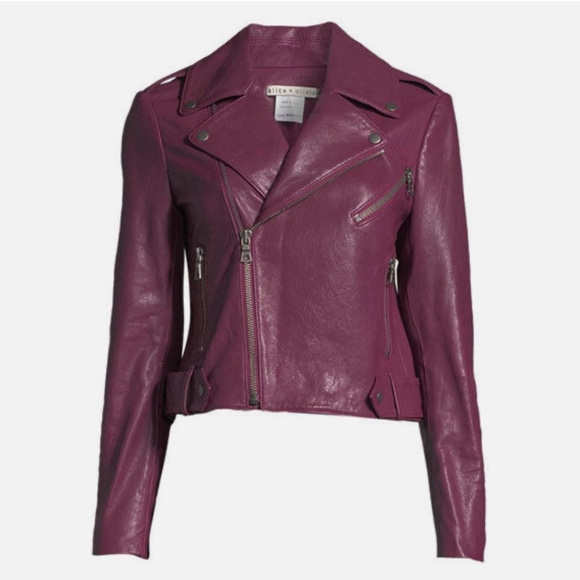 NWT $995 Alice + Olivia Cody Crop Lamb Leather Moto Jacket in Purple - size XS! - Picture 4 of 8